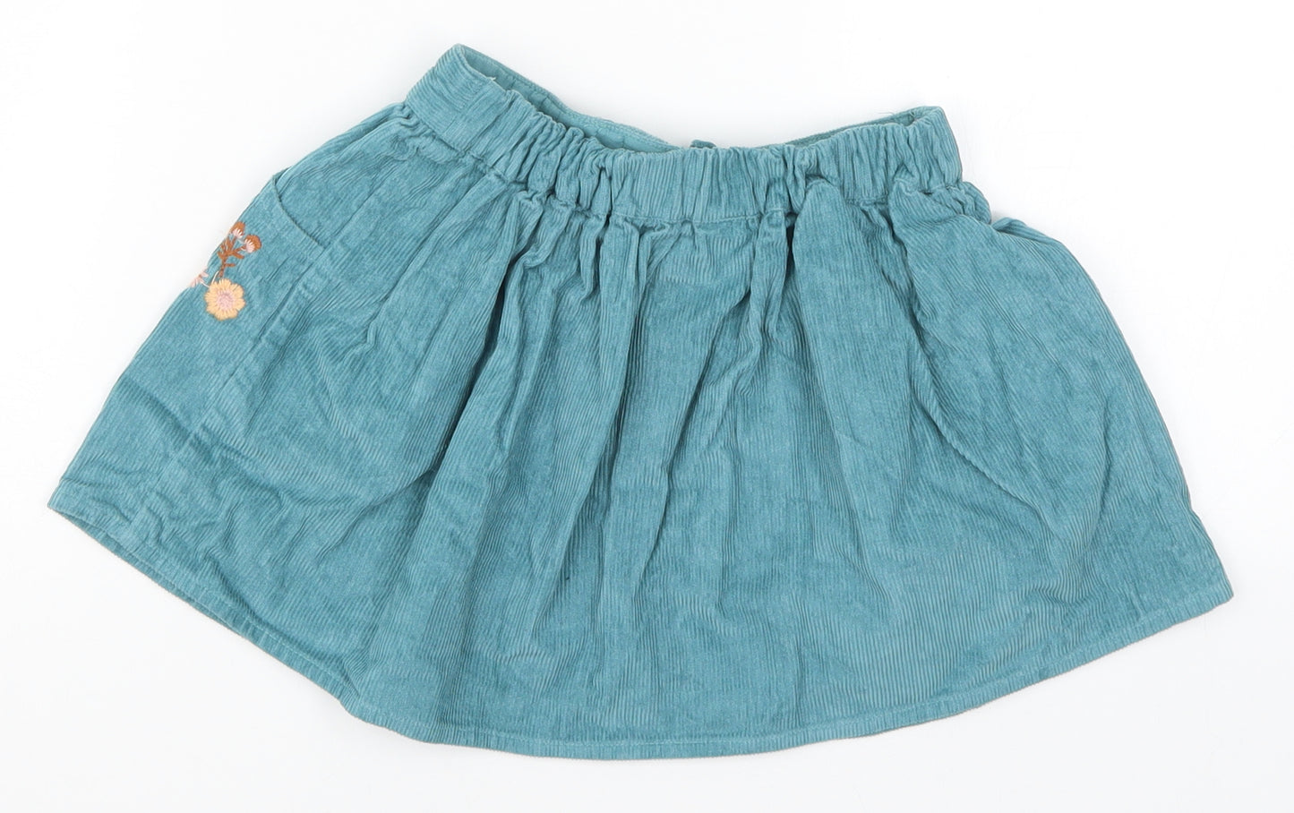 TU Girls Blue Floral Corduroy Skater Skirt Size 4-5 Years
