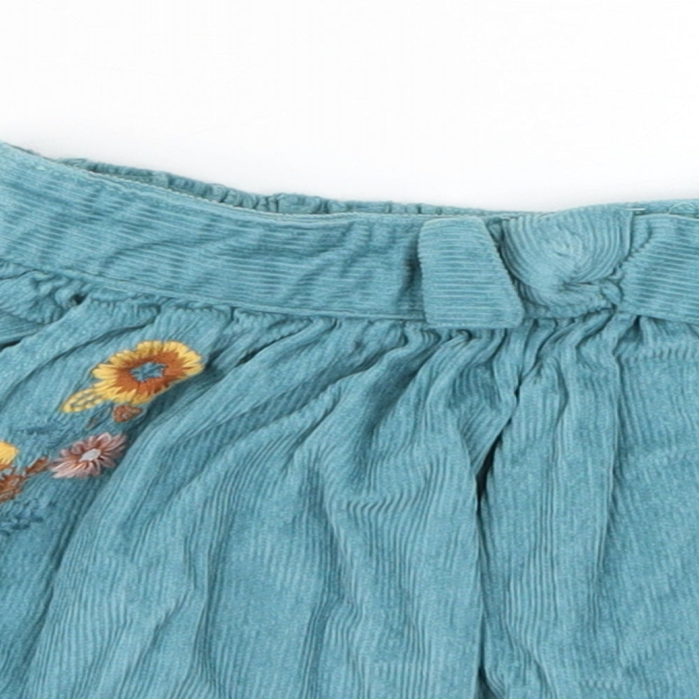 TU Girls Blue Floral Corduroy Skater Skirt Size 4-5 Years