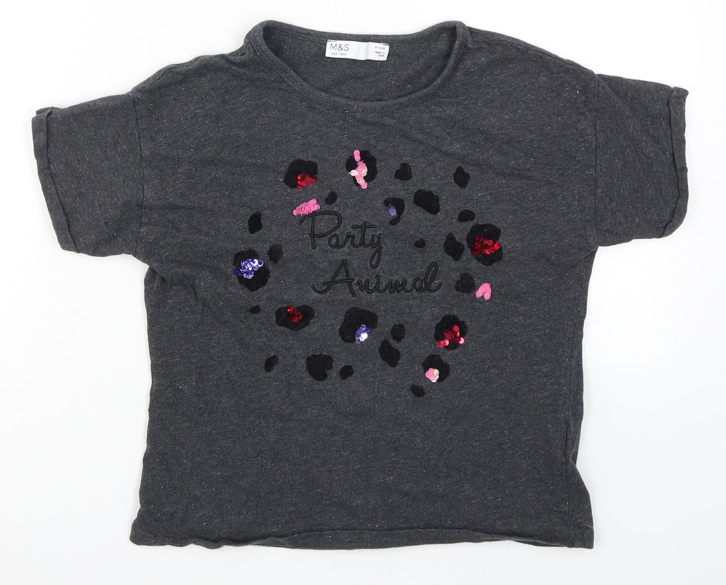 Marks and Spencer Girls Grey   Basic T-Shirt Size 9-10 Years  - Party Animal