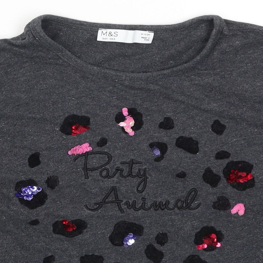 Marks and Spencer Girls Grey   Basic T-Shirt Size 9-10 Years  - Party Animal