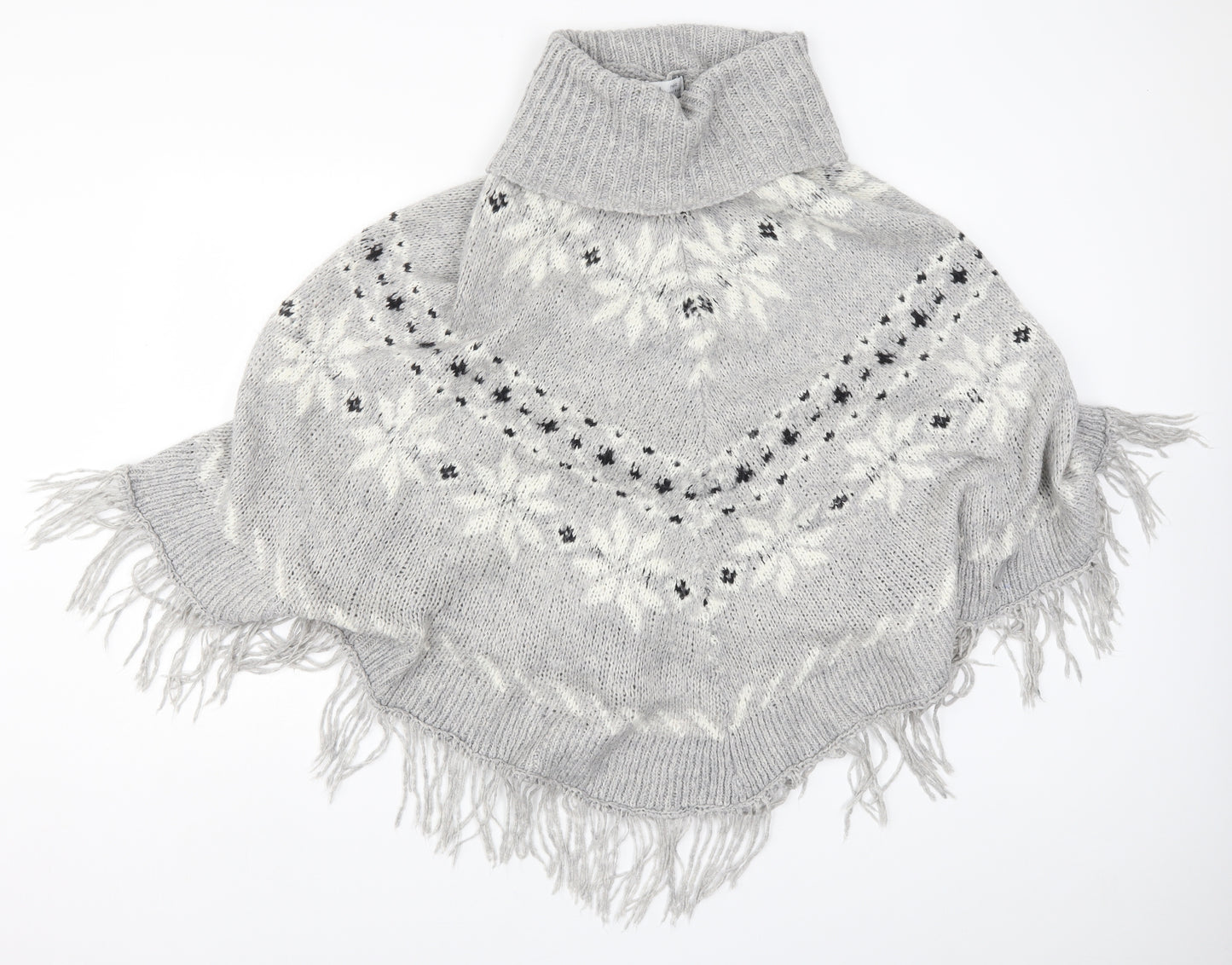 NEXT Womens Grey Fair Isle Knit Jacket Poncho Size L