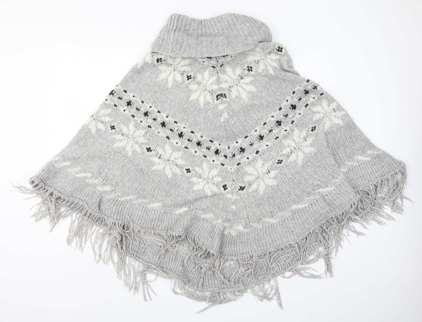 NEXT Womens Grey Fair Isle Knit Jacket Poncho Size L