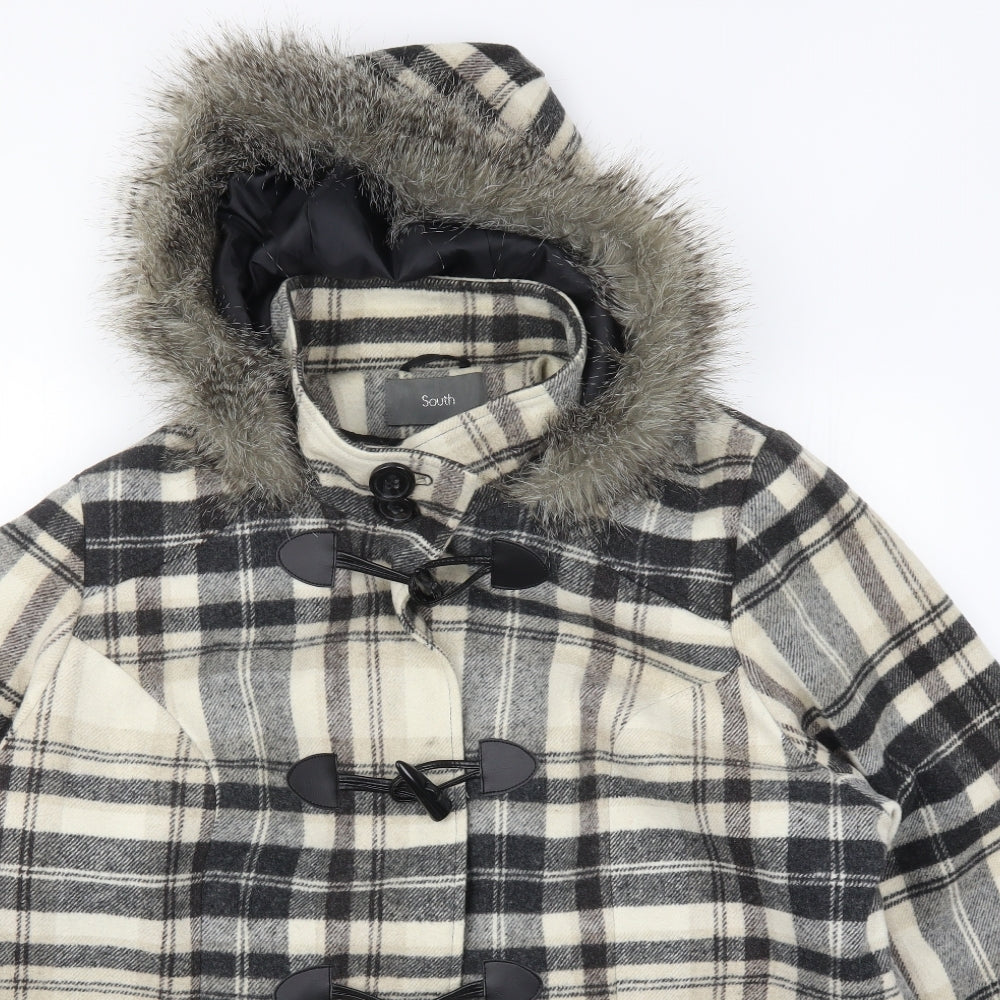 South Womens Beige Check  Pea Coat Coat Size 24