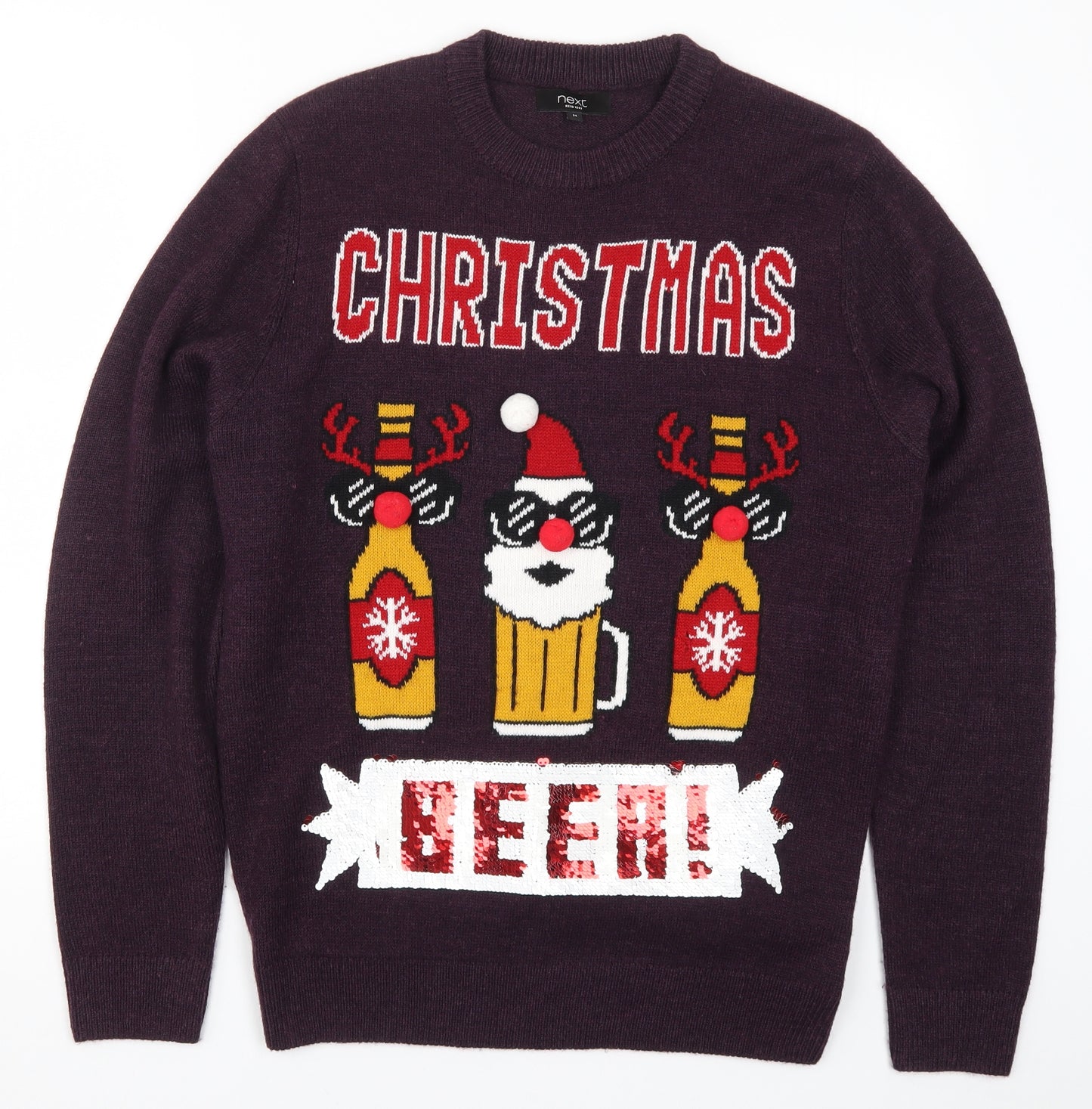 NEXT Mens Purple  Knit Pullover Jumper Size M  - Christmas Beer