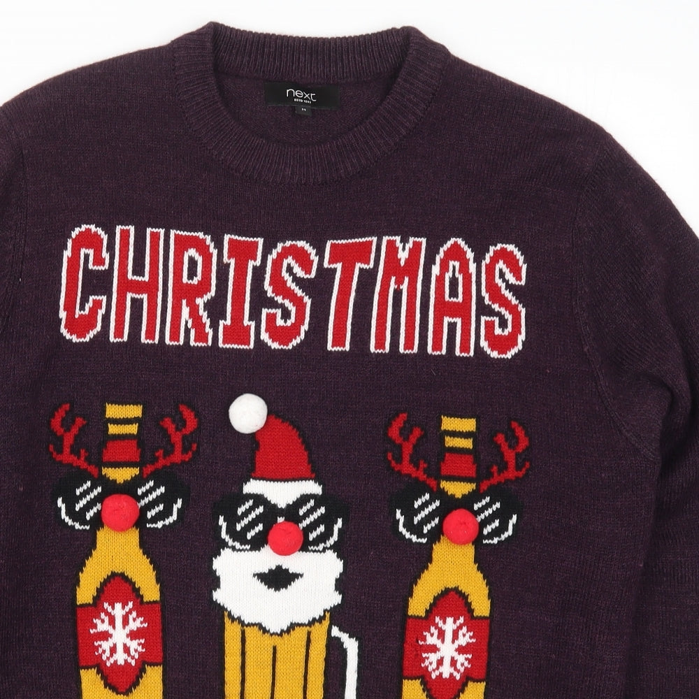 NEXT Mens Purple  Knit Pullover Jumper Size M  - Christmas Beer