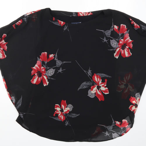 Saloos Womens Black Floral  Basic Blouse Size 12  - Red Flowers