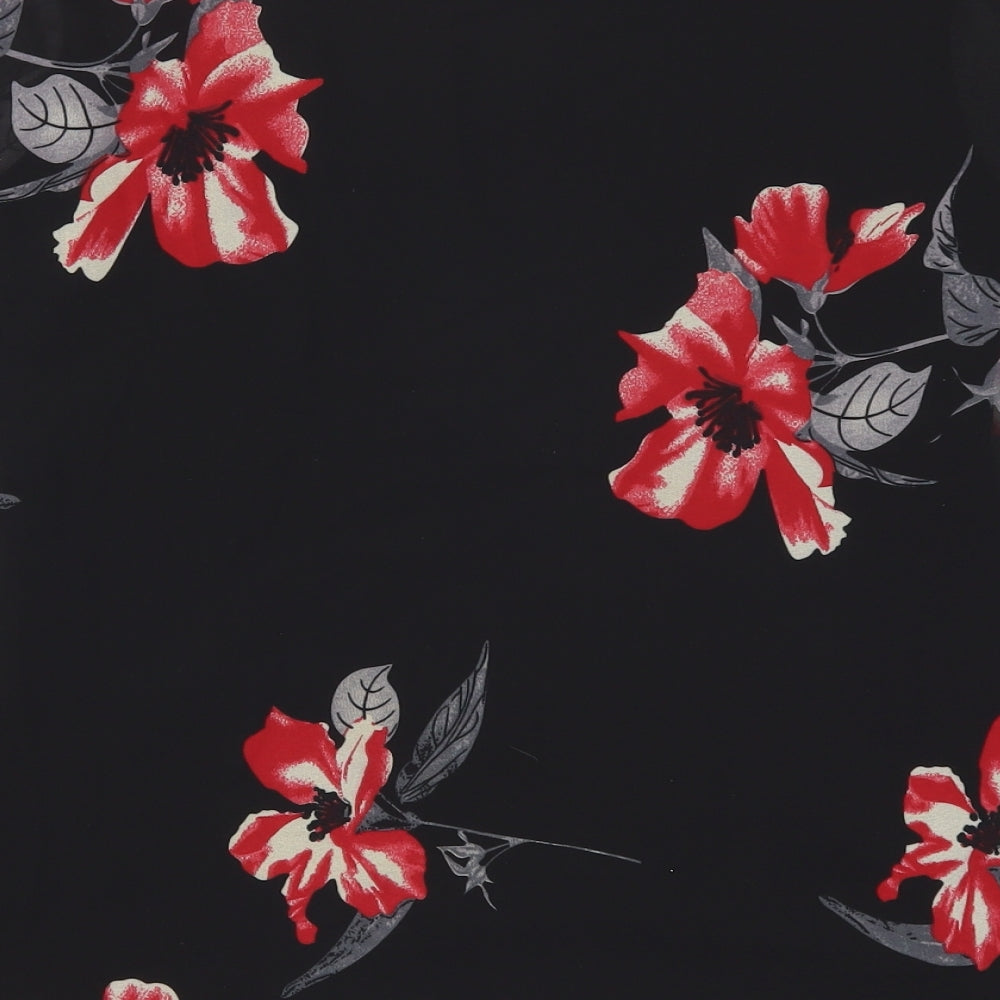 Saloos Womens Black Floral  Basic Blouse Size 12  - Red Flowers