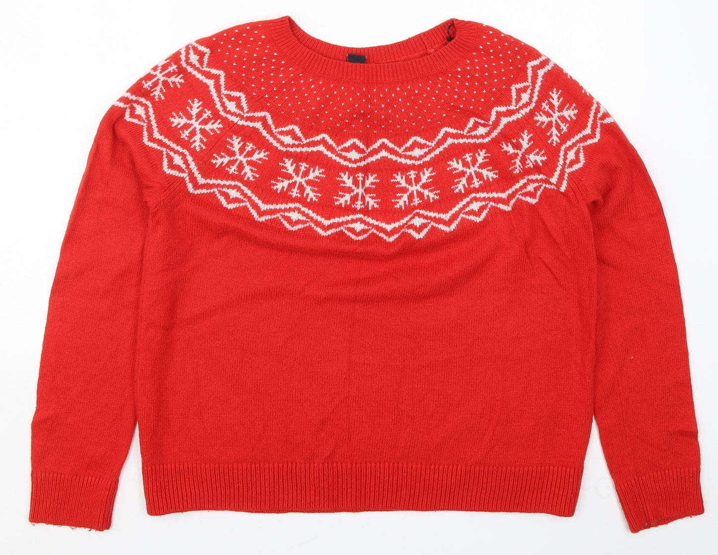 H&M Womens Red Fair Isle Knit Pullover Jumper Size M