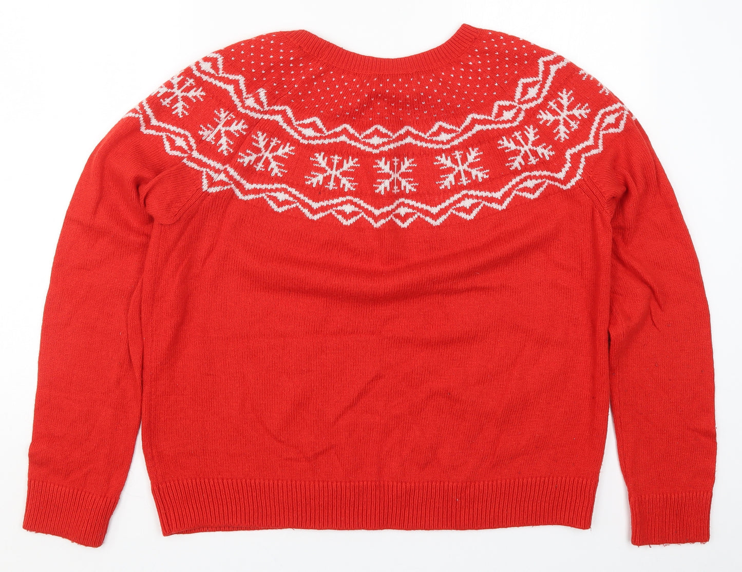 H&M Womens Red Fair Isle Knit Pullover Jumper Size M