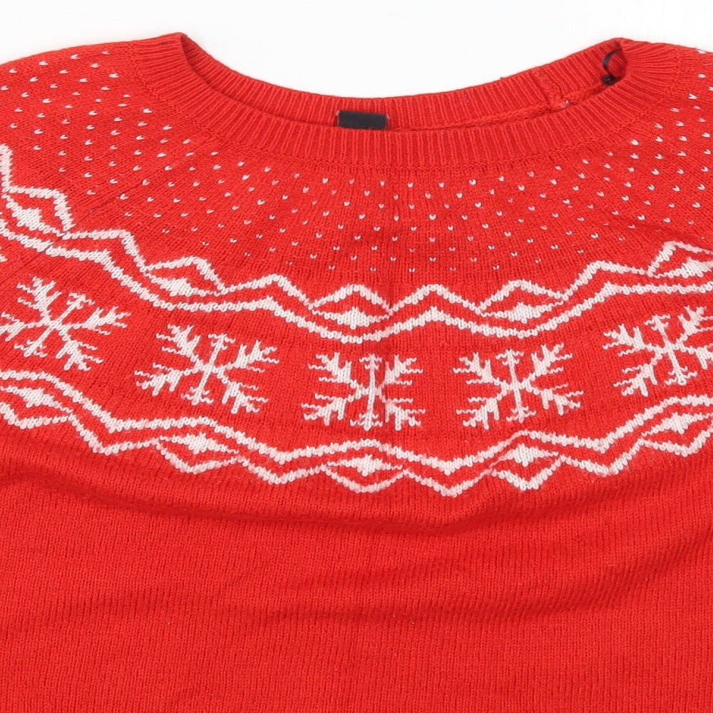 H&M Womens Red Fair Isle Knit Pullover Jumper Size M