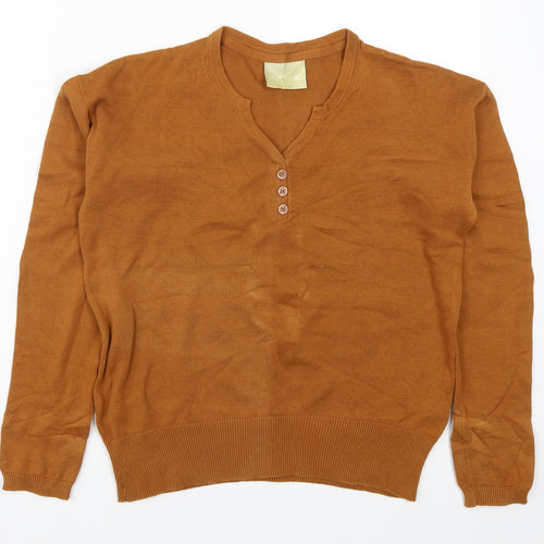 Avenue Womens Beige  Knit Henley Jumper Size 8
