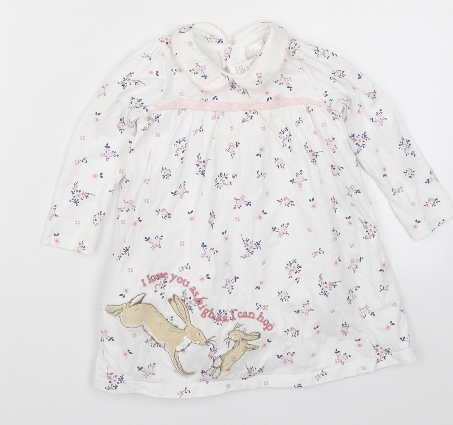 TU Girls White Floral  A-Line  Size 12-18 Months  - Rabbits