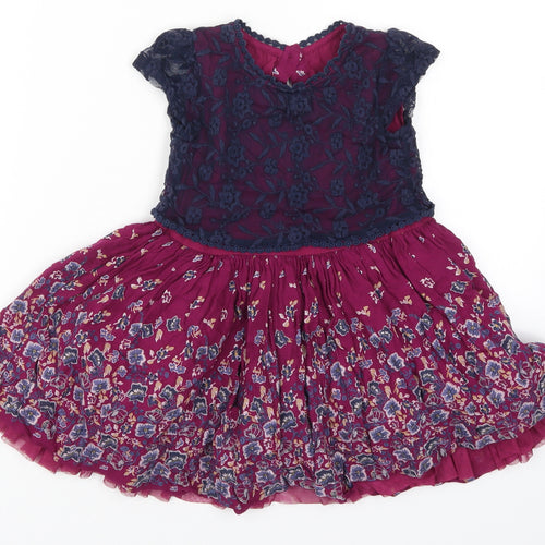 Matalan Girls Purple Floral Lace Skater Dress  Size 12-18 Months