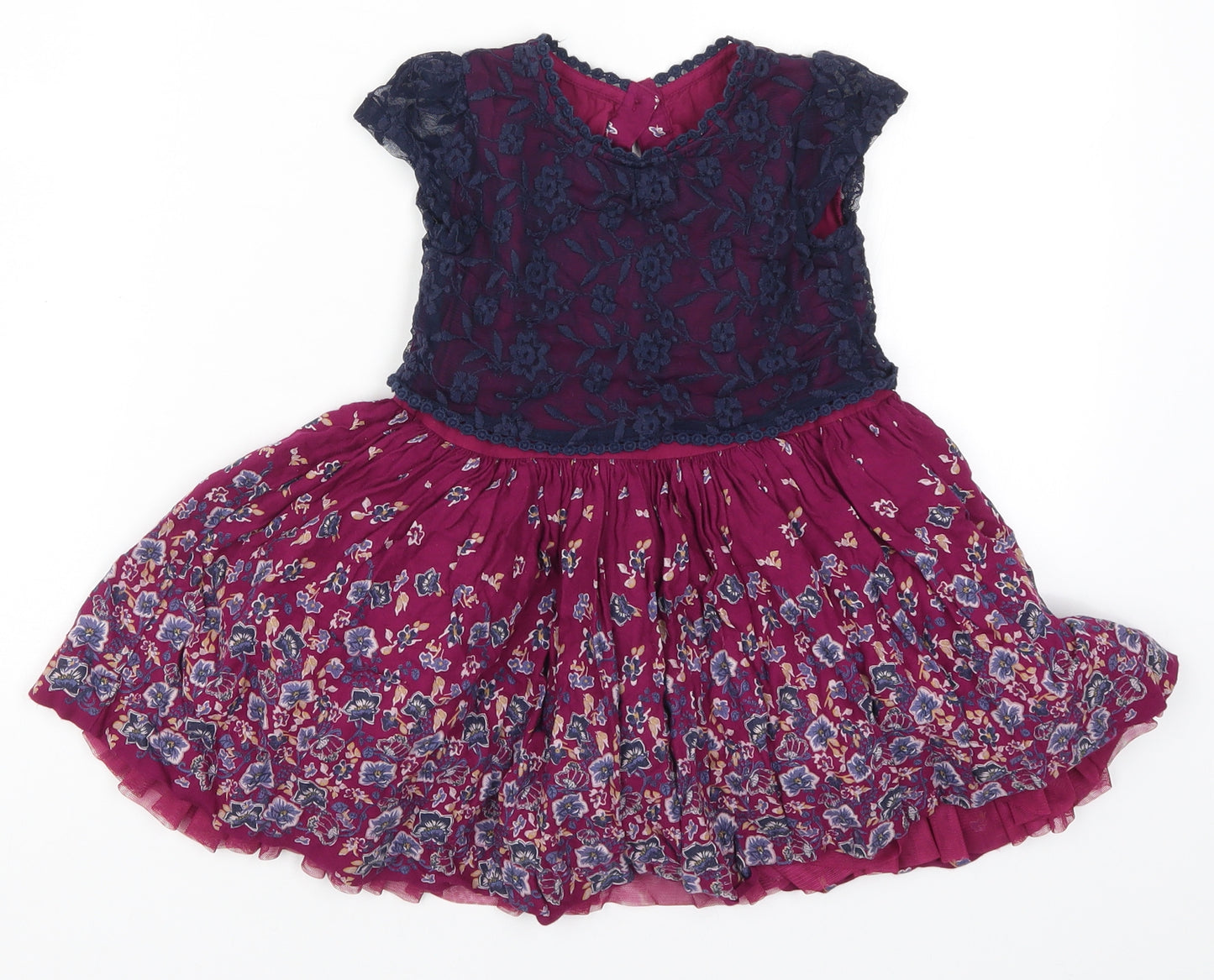 Matalan Girls Purple Floral Lace Skater Dress  Size 12-18 Months