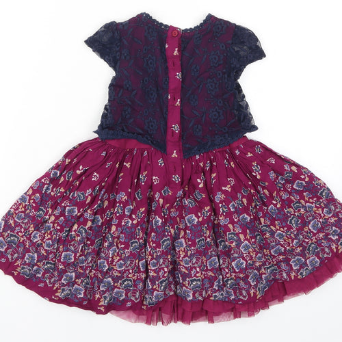 Matalan Girls Purple Floral Lace Skater Dress  Size 12-18 Months