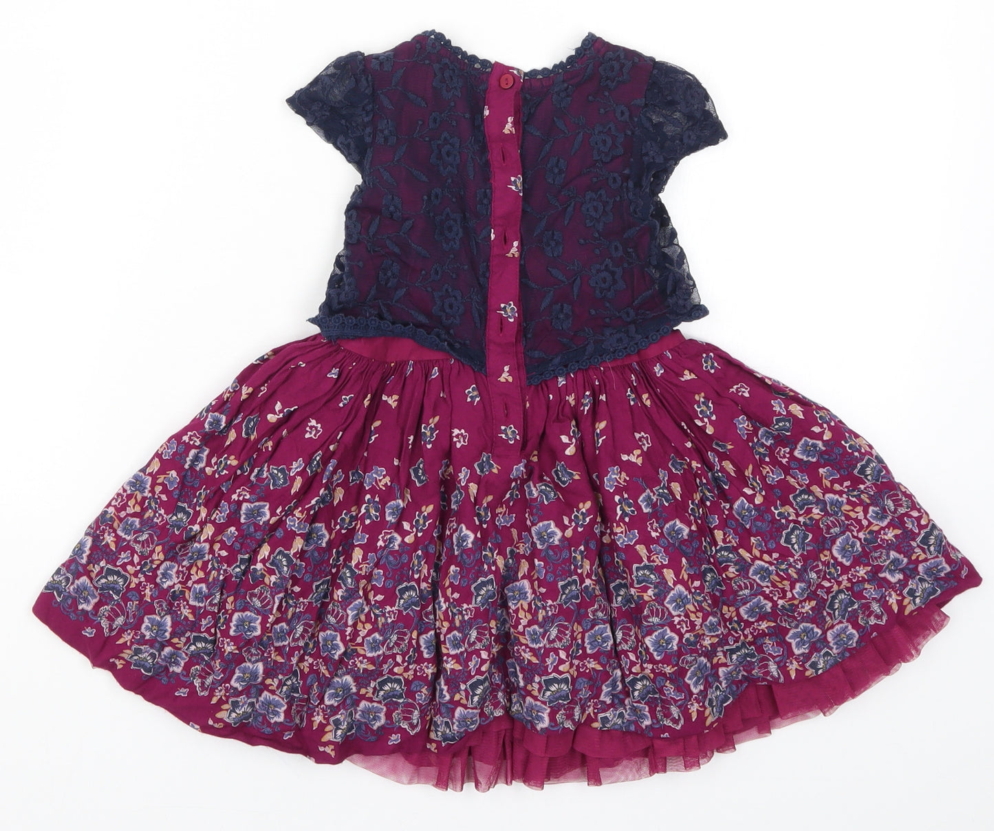 Matalan Girls Purple Floral Lace Skater Dress  Size 12-18 Months