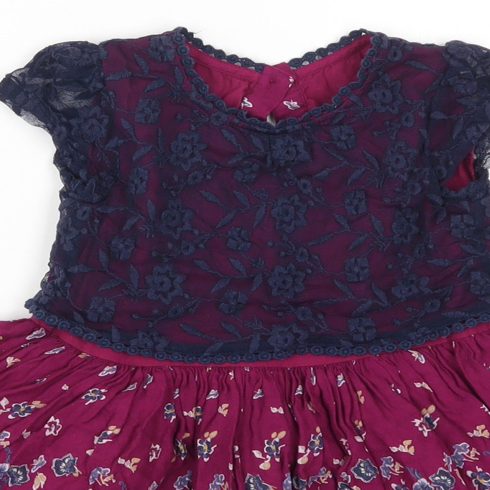 Matalan Girls Purple Floral Lace Skater Dress  Size 12-18 Months