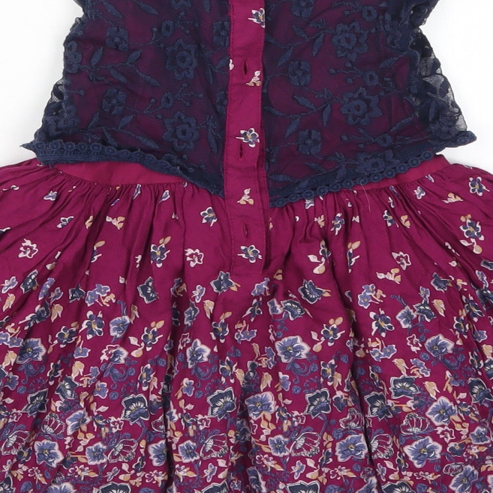 Matalan Girls Purple Floral Lace Skater Dress  Size 12-18 Months