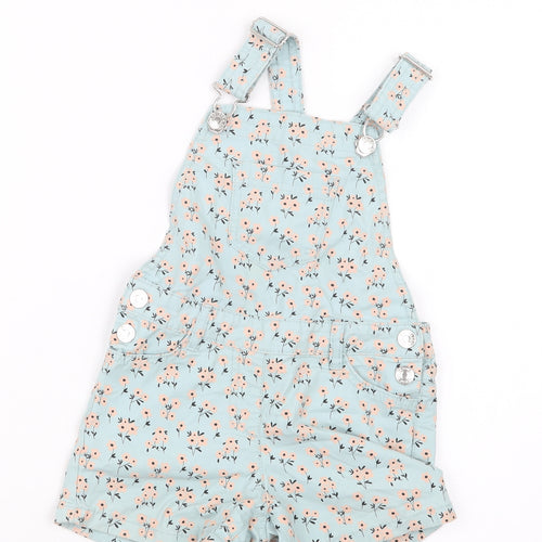 Denim Co. Girls Blue Floral  Dungaree One-Piece Size 4-5 Years
