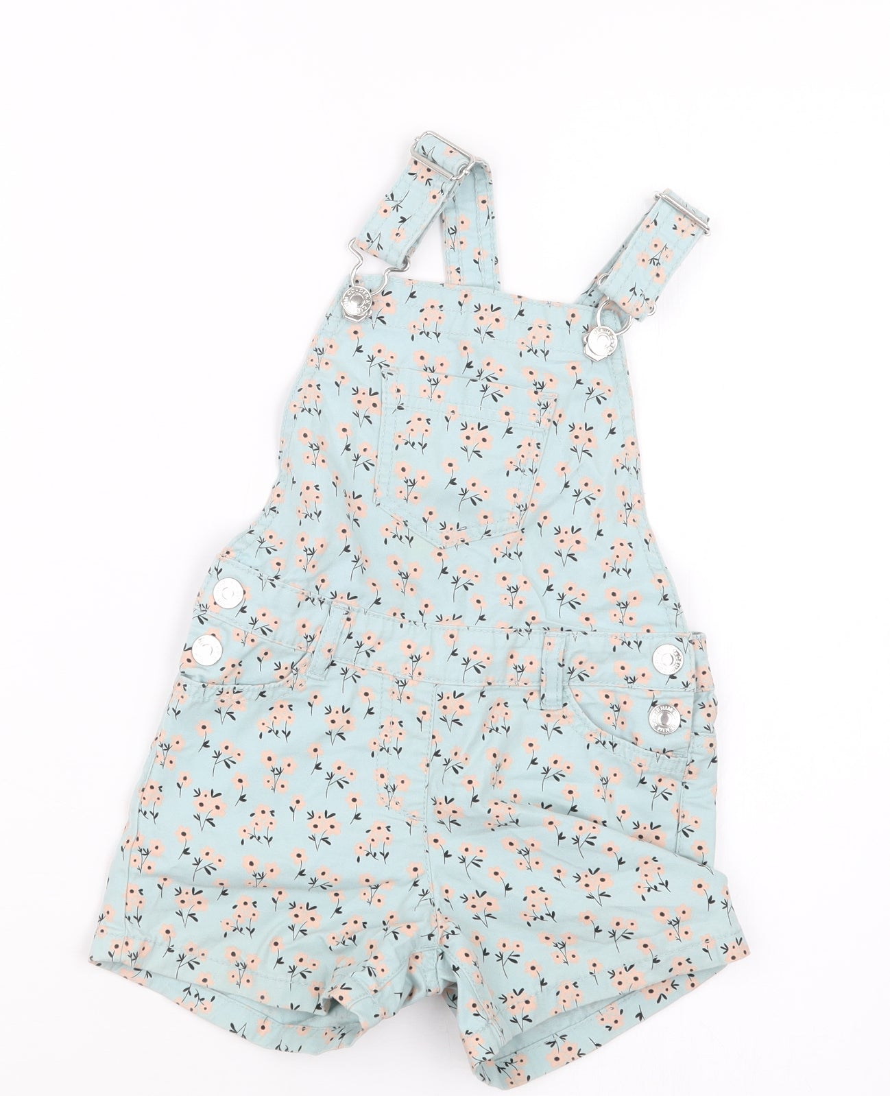 Denim Co. Girls Blue Floral  Dungaree One-Piece Size 4-5 Years