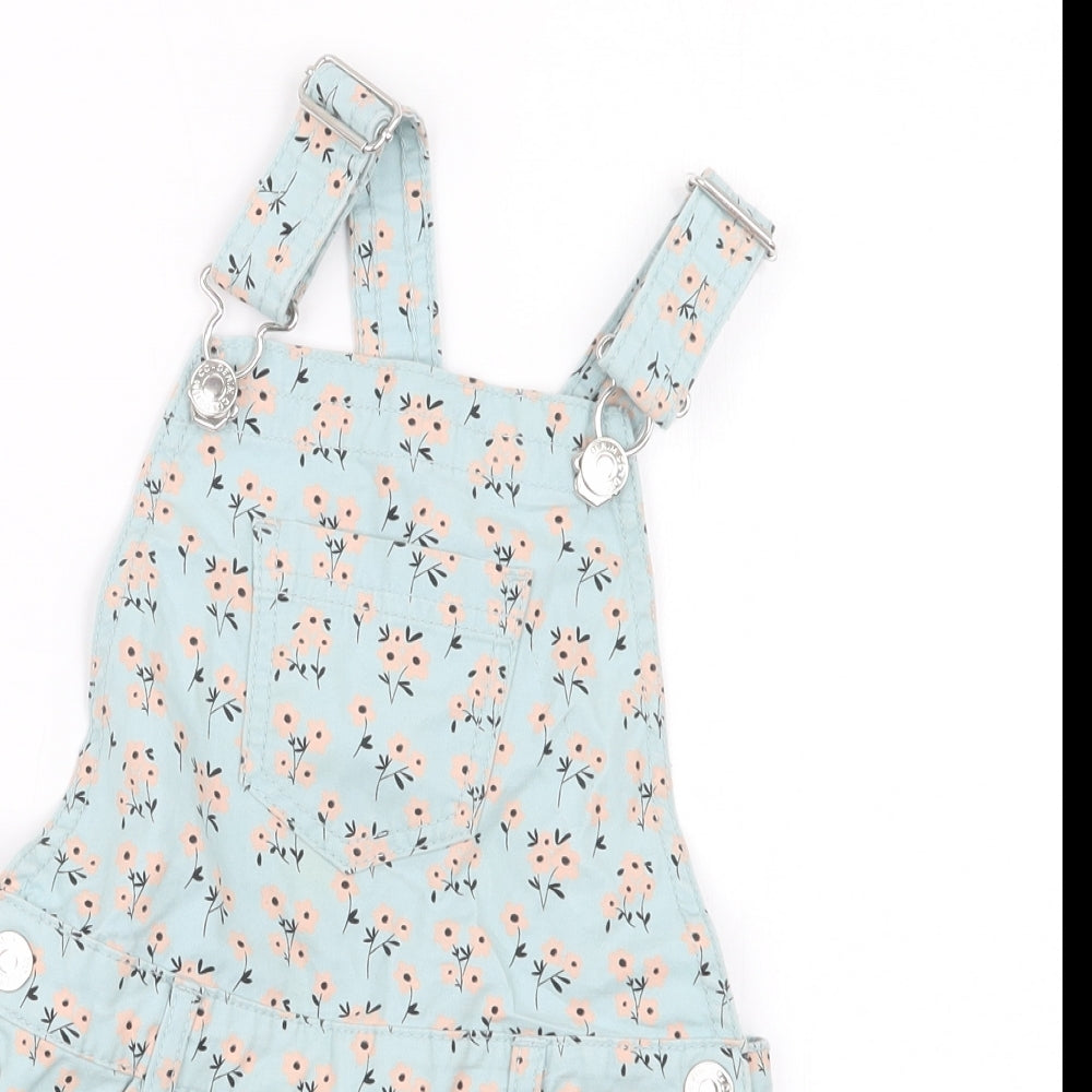 Denim Co. Girls Blue Floral  Dungaree One-Piece Size 4-5 Years