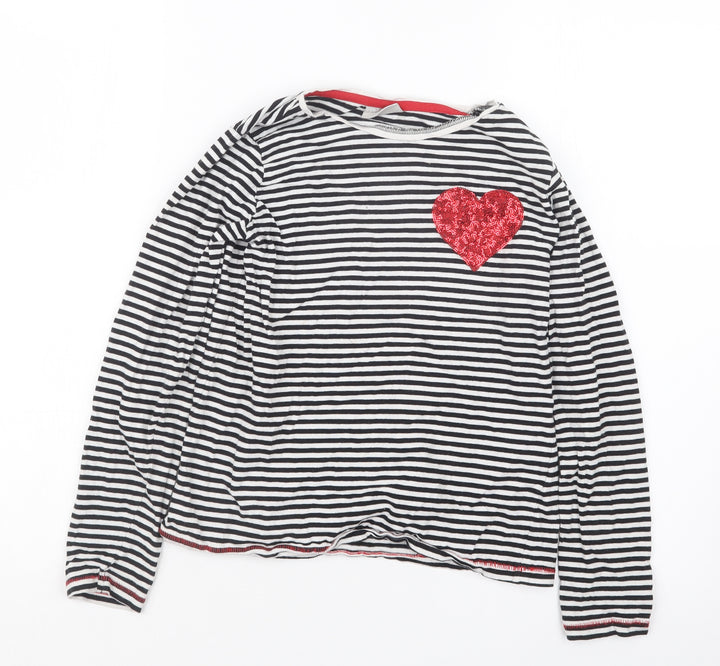 Matalan Girls Black Striped  Basic T-Shirt Size 11 Years