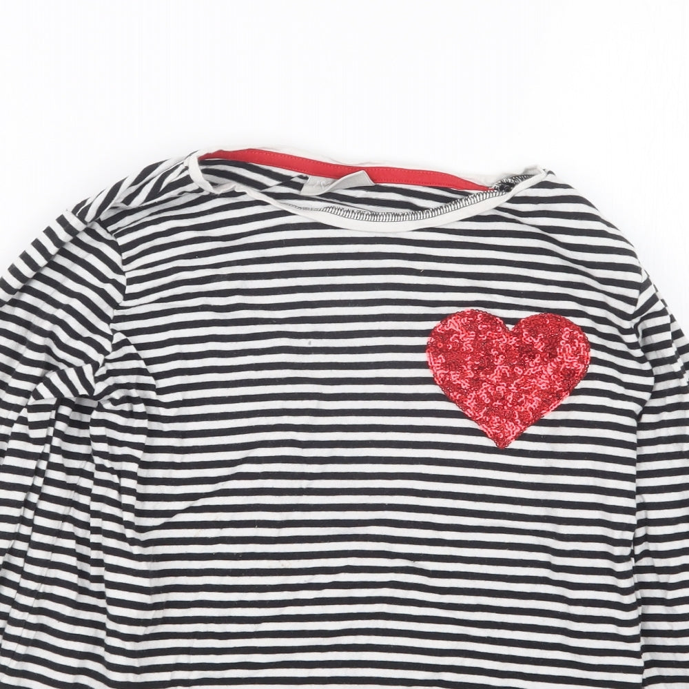 Matalan Girls Black Striped  Basic T-Shirt Size 11 Years