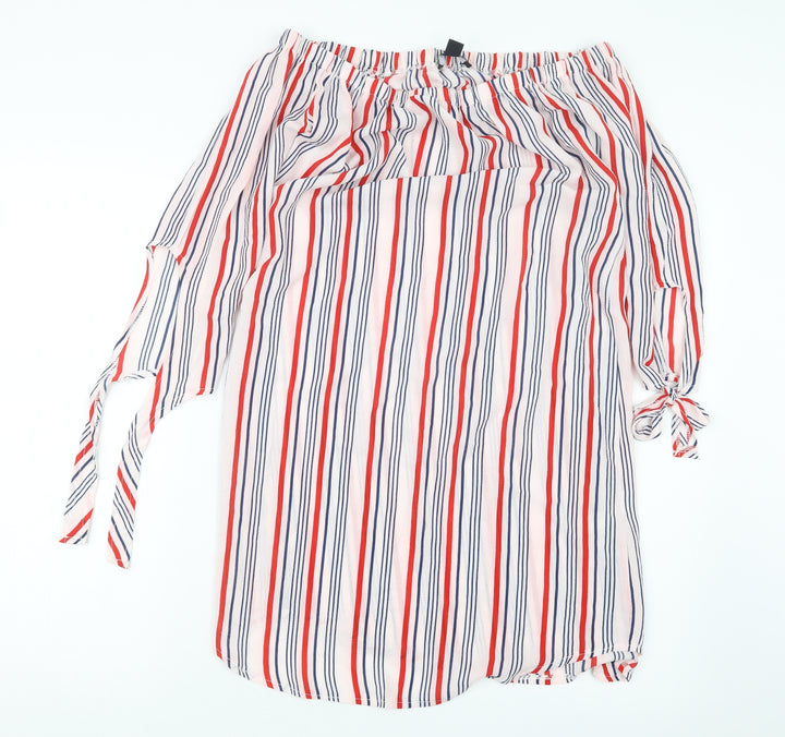 New Look Womens Red Striped  T-Shirt Dress  Size 10