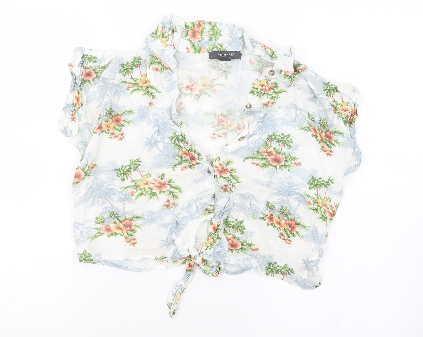 Primark Womens Green Floral  Cropped Button-Up Size 12
