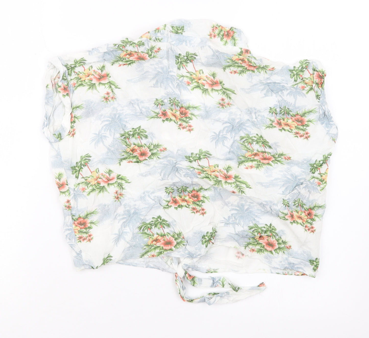 Primark Womens Green Floral  Cropped Button-Up Size 12