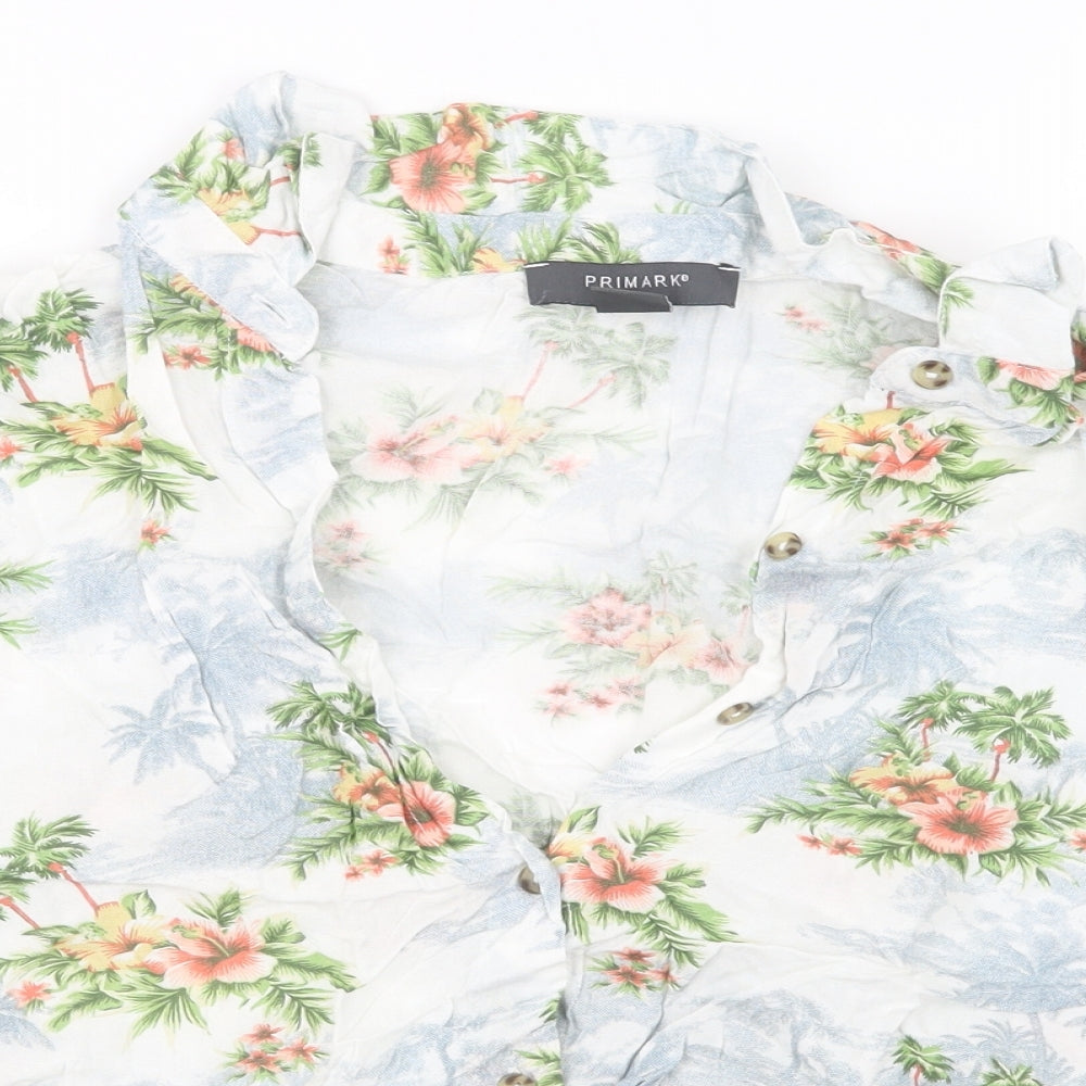 Primark Womens Green Floral  Cropped Button-Up Size 12