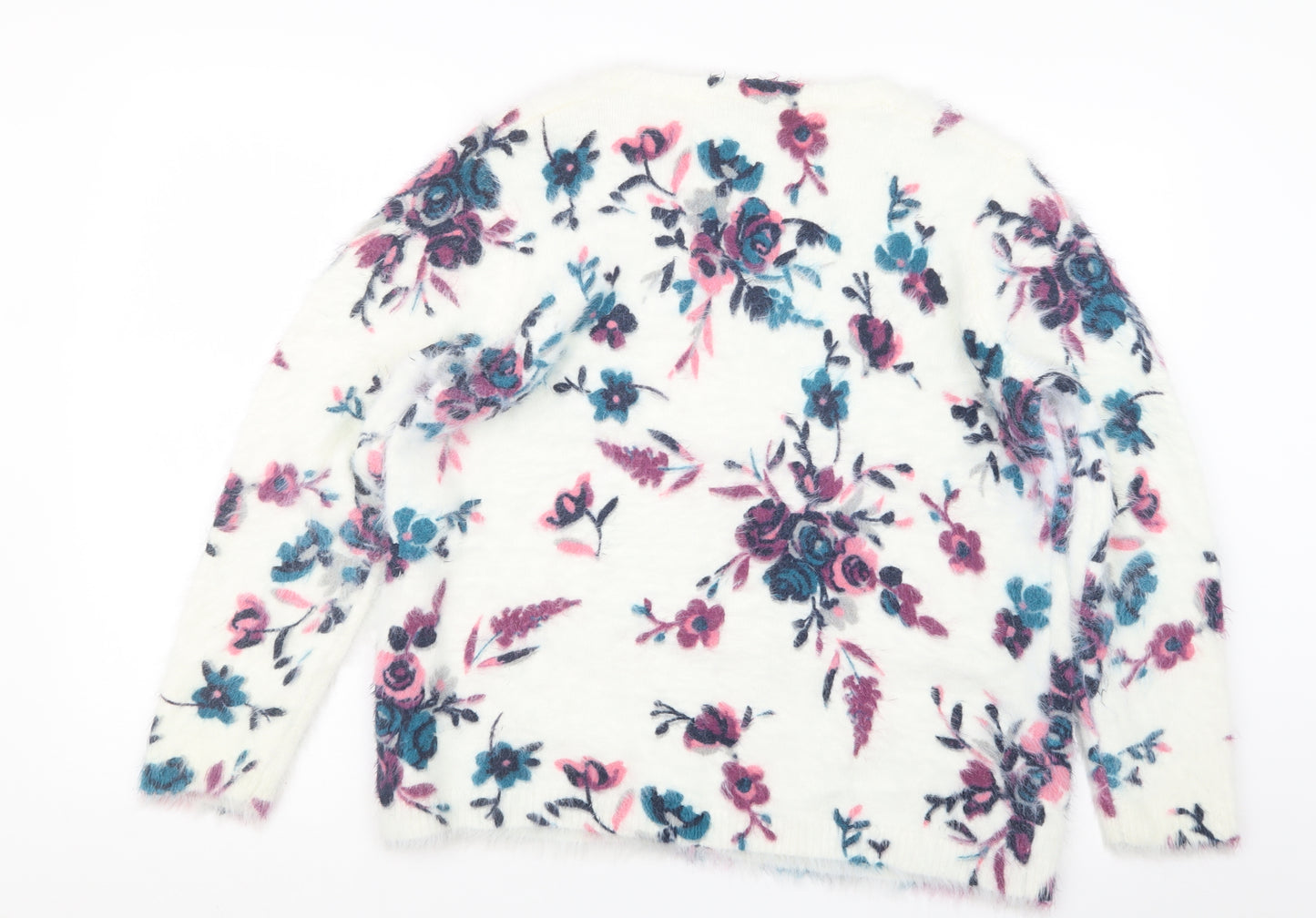 C&A Womens White Floral Knit Pullover Jumper Size L