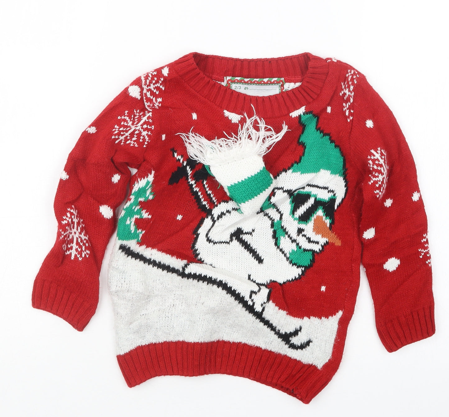 Preworn Boys Red  Knit Pullover Jumper Size 2-3 Years  - Christmas