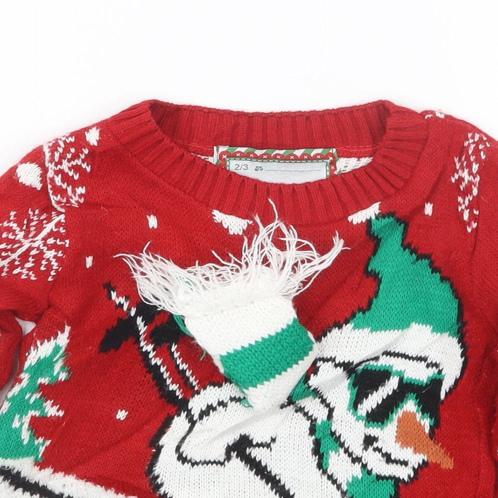 Preworn Boys Red  Knit Pullover Jumper Size 2-3 Years  - Christmas