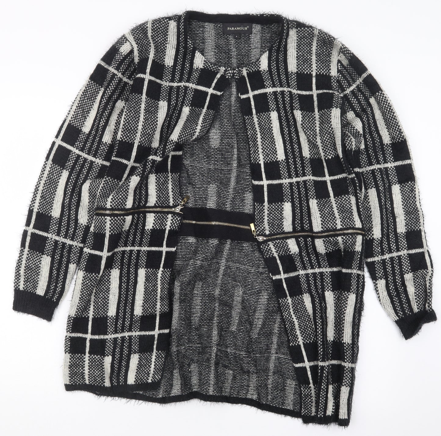 Paramour Womens Black Check  Cardigan Jumper Size S