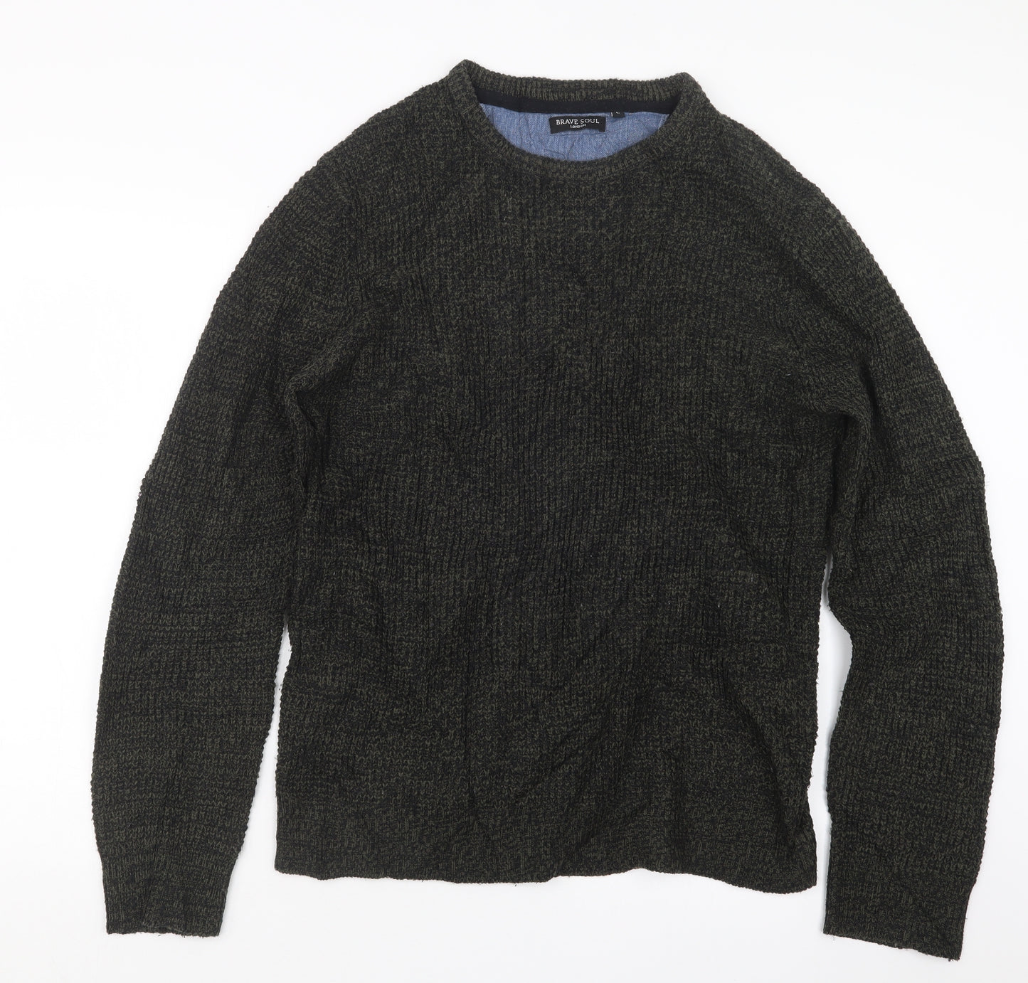 Brave Soul Mens Green  Knit Pullover Jumper Size L