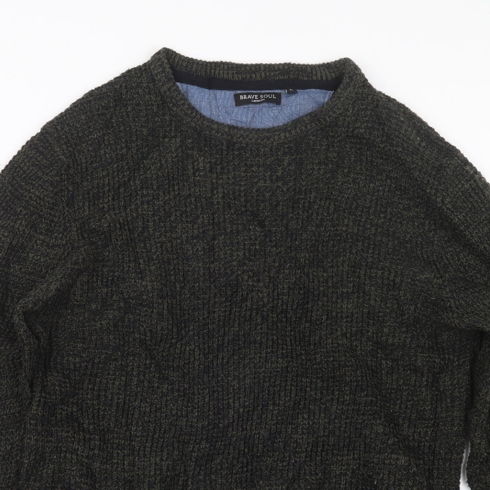 Brave Soul Mens Green  Knit Pullover Jumper Size L