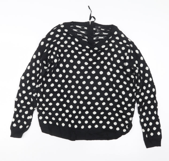 H&M Womens Black Polka Dot Knit Pullover Jumper Size S