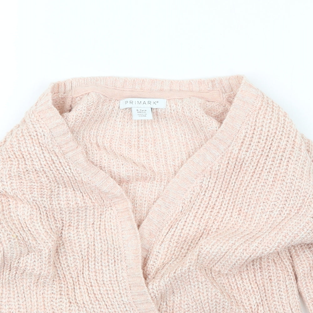 Primark Girls Pink  Knit Cardigan Jumper Size 6-7 Years