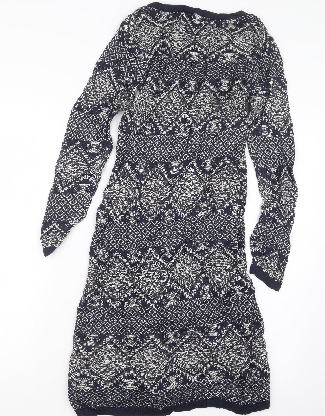 Monsoon Womens Blue Geometric Knit Jumper Dress  Size S