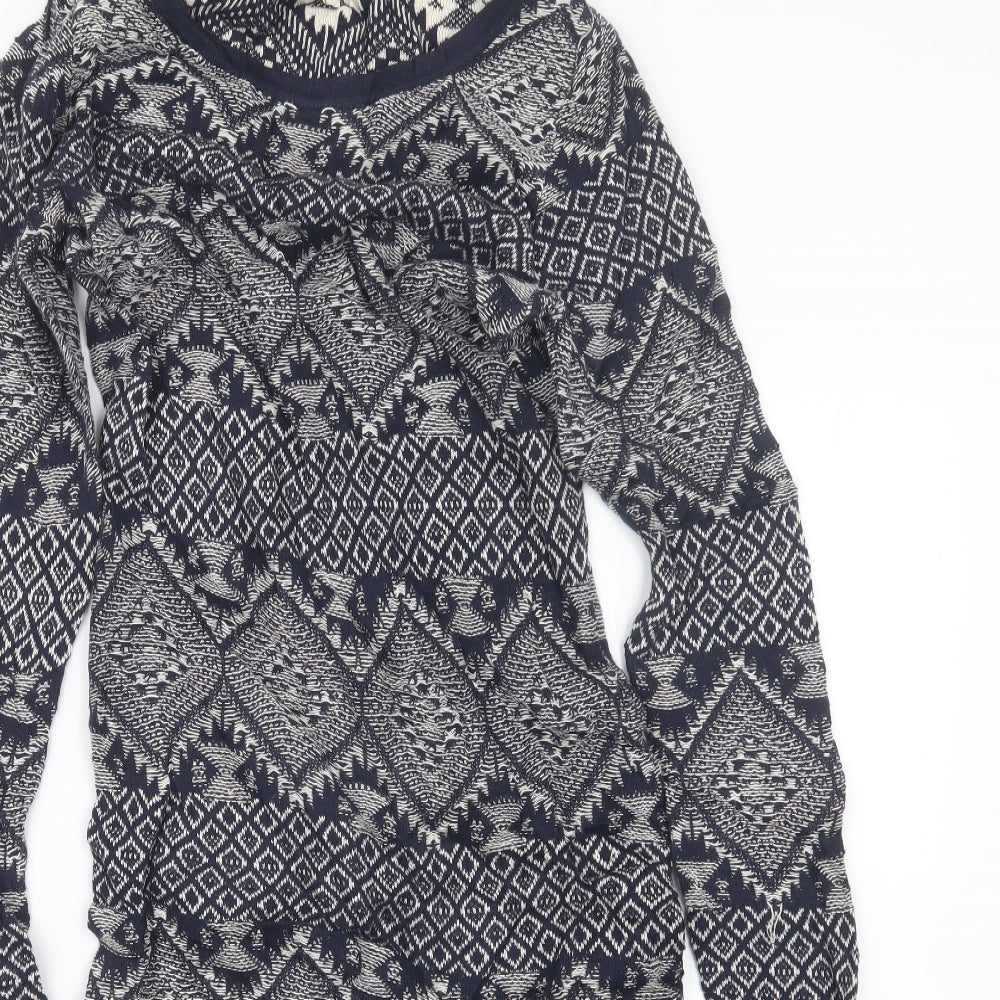 Monsoon Womens Blue Geometric Knit Jumper Dress  Size S