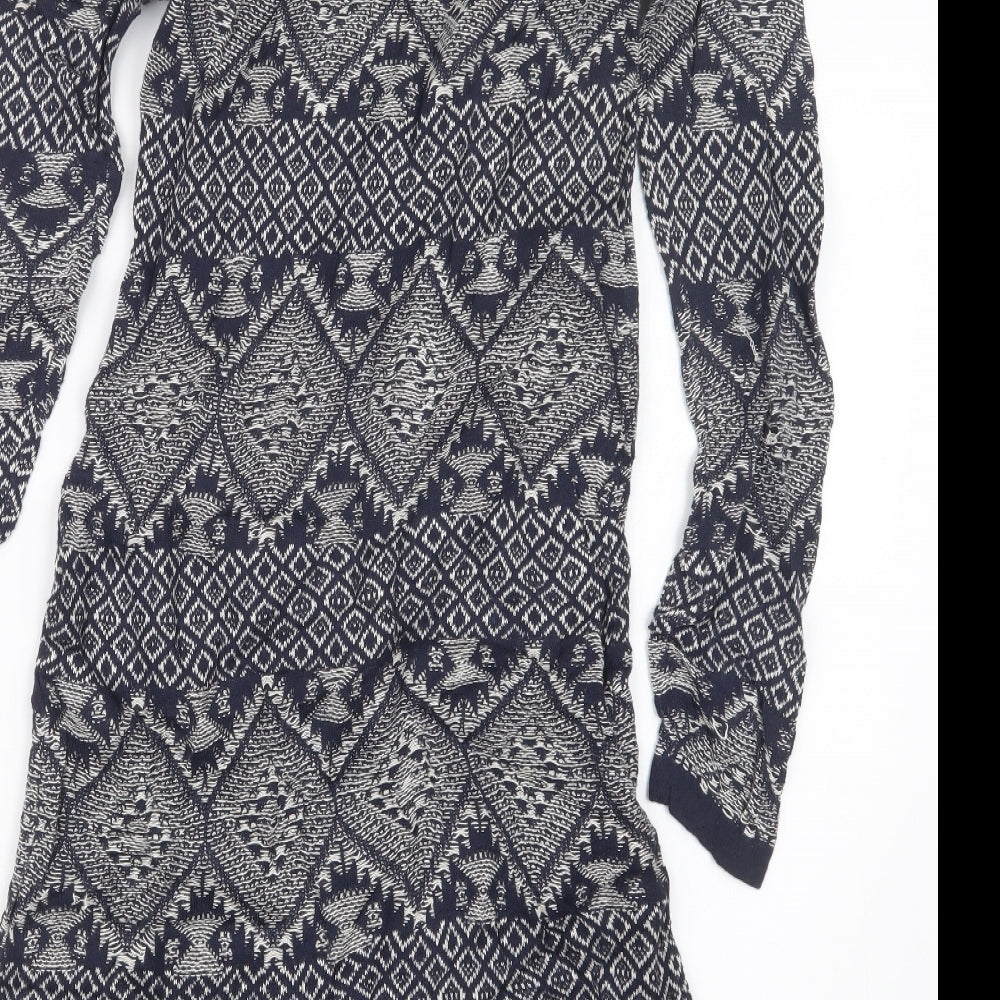 Monsoon Womens Blue Geometric Knit Jumper Dress  Size S