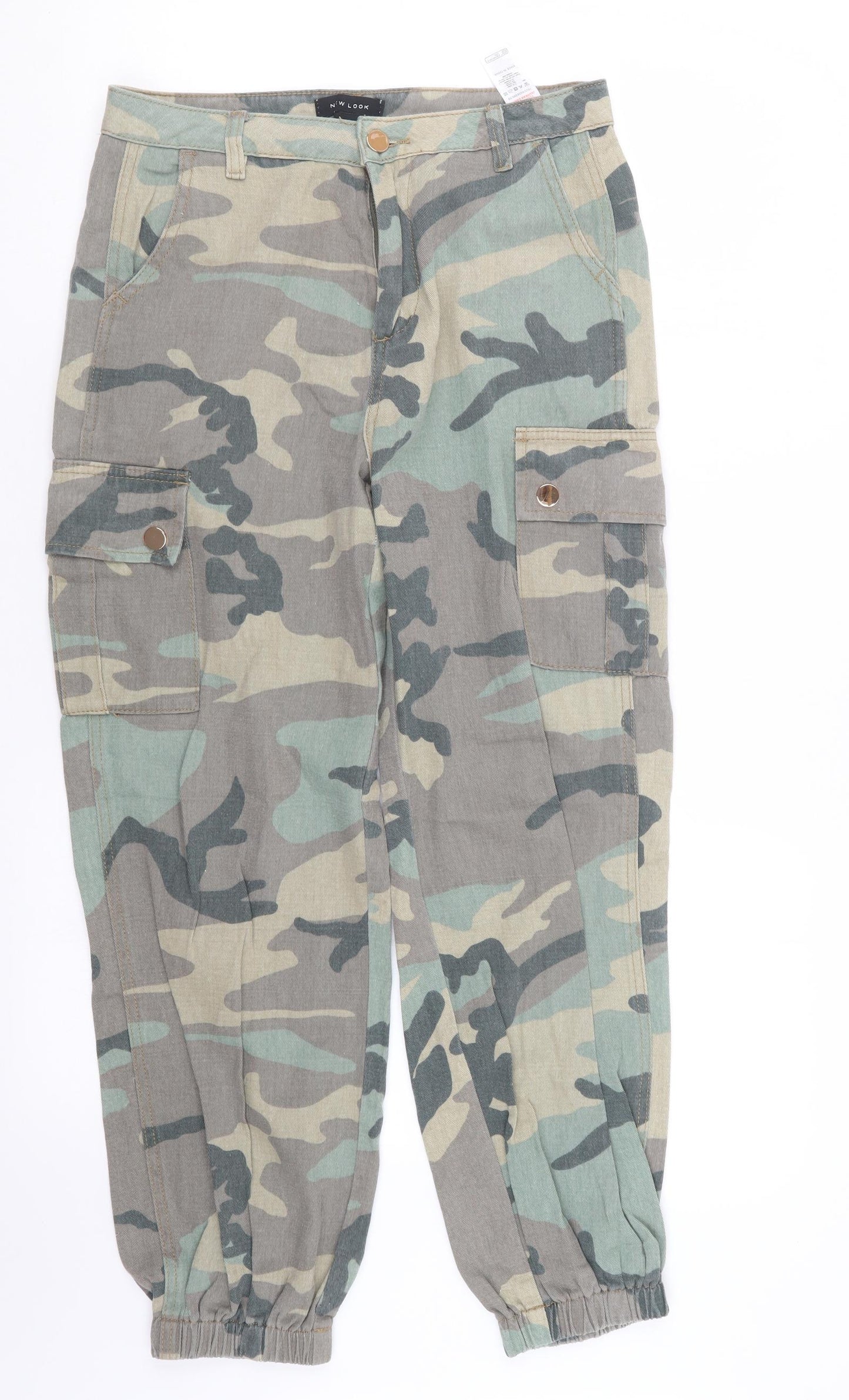 New Look Womens Green Camouflage Denim Cargo Trousers Size 10 L26 in