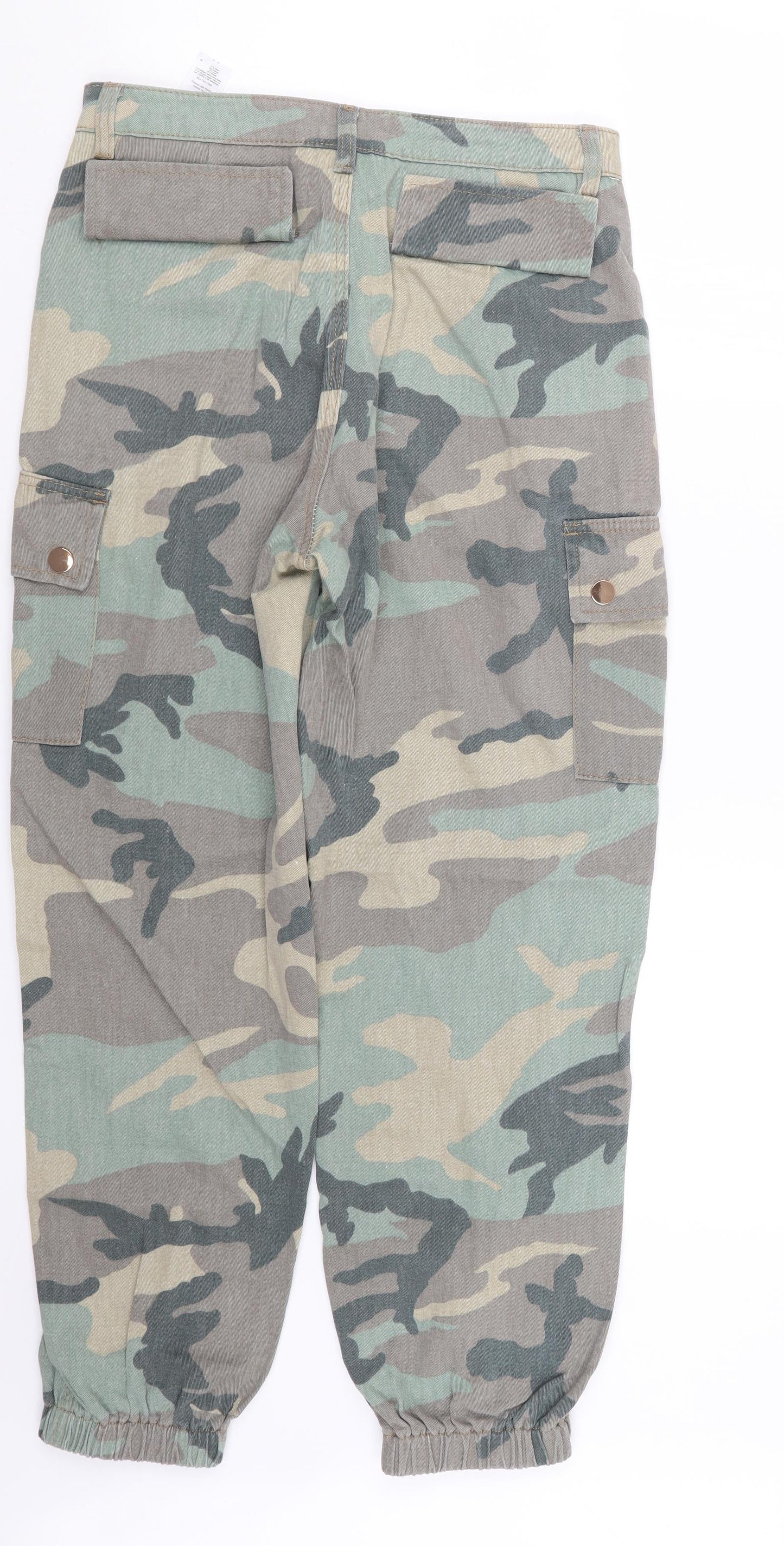New Look Womens Green Camouflage Denim Cargo Trousers Size 10 L26 in