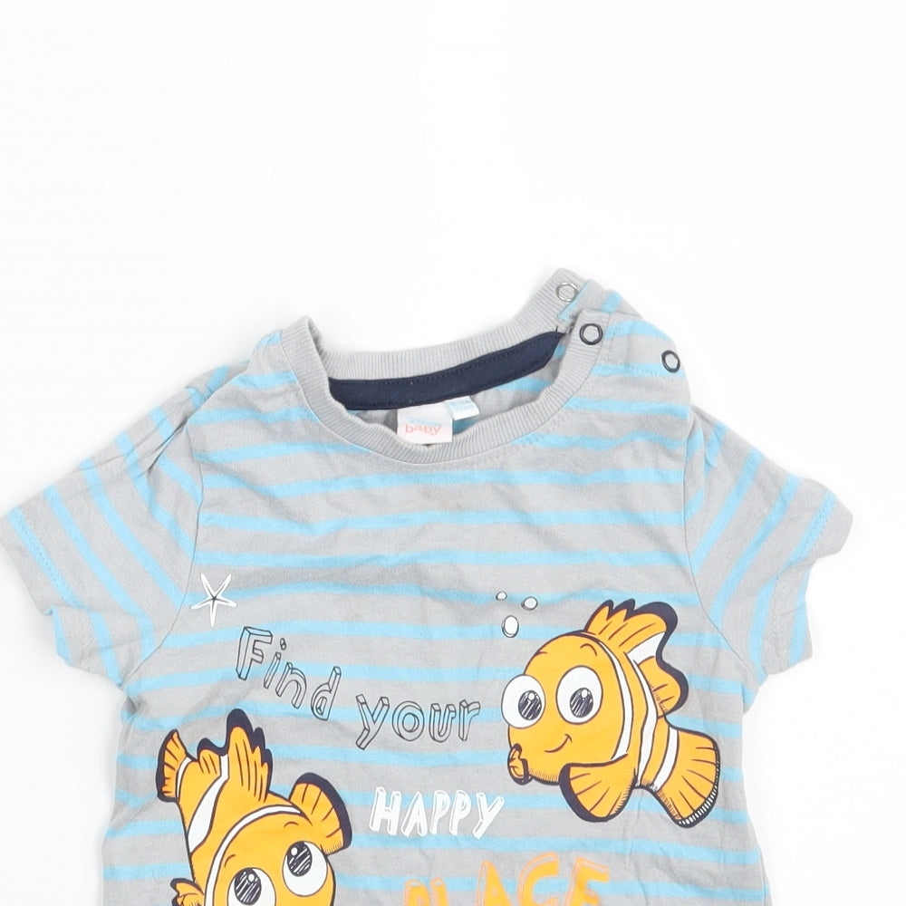 Disney Baby Grey Striped  Basic T-Shirt Size 18-24 Months