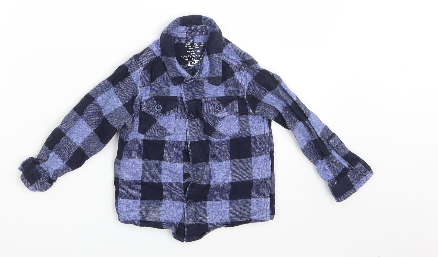 F&F Boys Blue Check  Basic Button-Up Size 12-18 Months