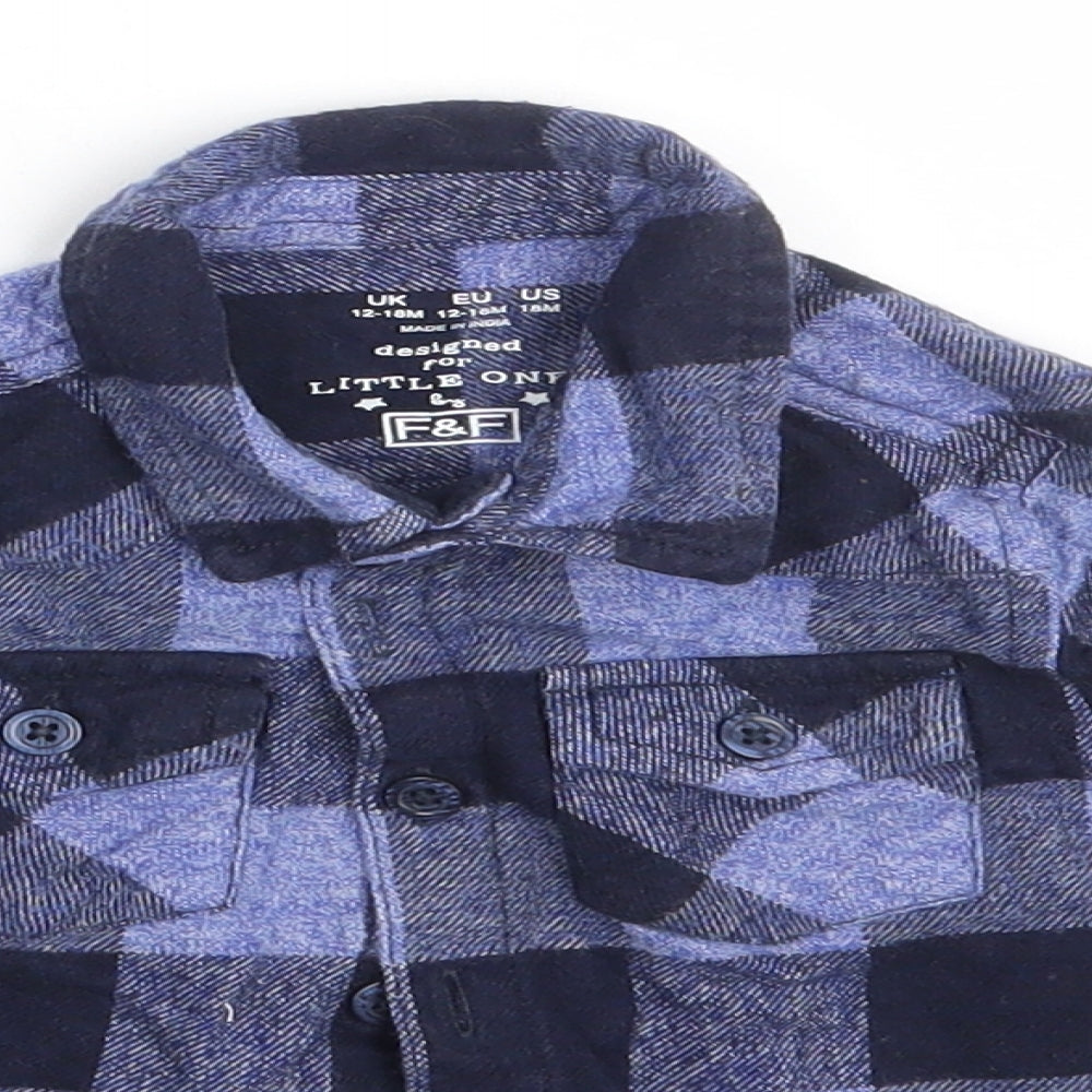 F&F Boys Blue Check  Basic Button-Up Size 12-18 Months