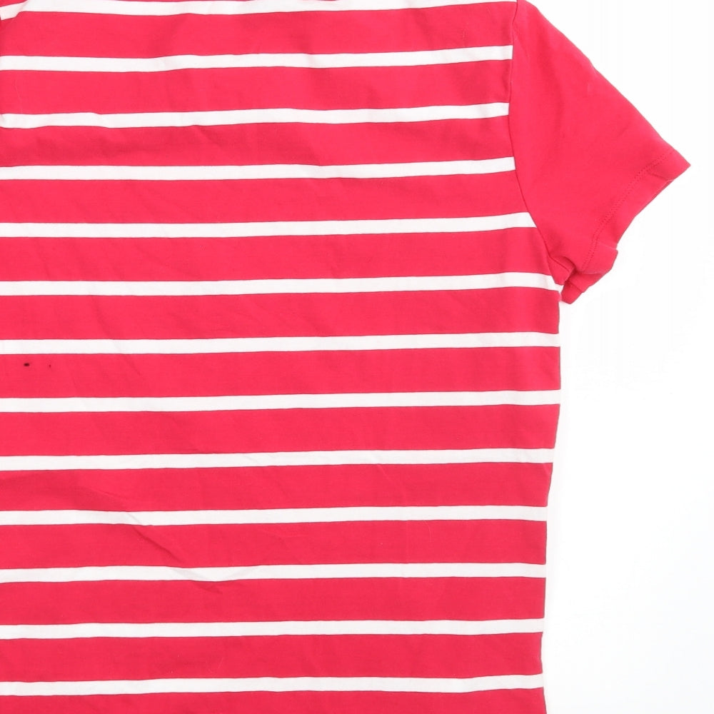 Marble Womens Red Striped  Basic T-Shirt Size 10