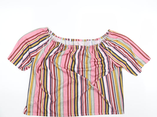 Front view of george & martha women’s multicoloured striped basic blouse, size UK 22