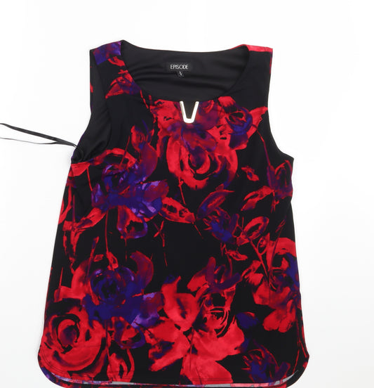 Front view of Episode women’s black floral basic blouse, size S